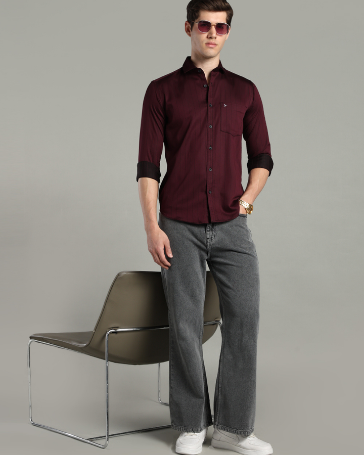 Dark Maroon Vertical Stripes -Full-Stain Proof