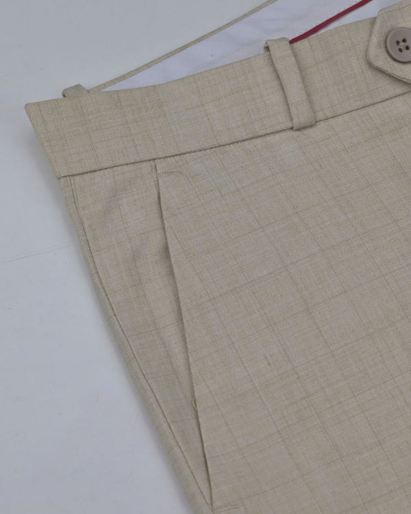 Cream Square Checks - Wrinkle free Formal Pant