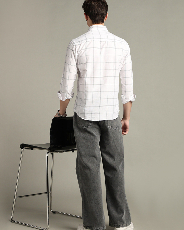 White Double Line Checks -Full-Stain Proof