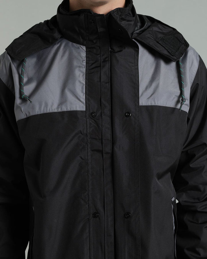 Black with Grey Shoulder Panel - Rain Jacket with Pant