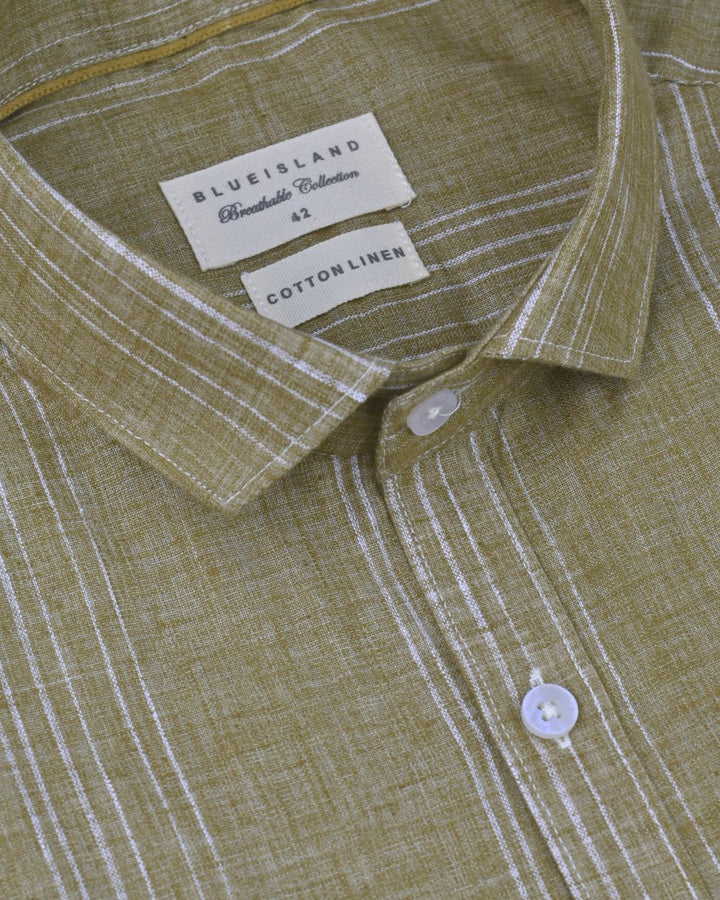 Desert Khaki Stripes -Full-Cotton Linen Shirt
