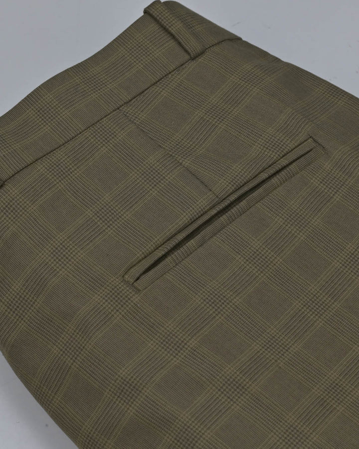 Olive Khaki Multi Line Checks - Wrinkle free Formal Pant