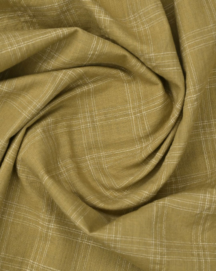 Khaki Triple Line Checks -Full-Cotton Linen Shirt