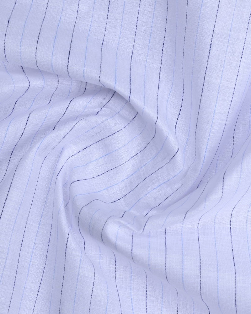 White Navy & Blue Dotted Line Stripes -Full-Bamboo Linen