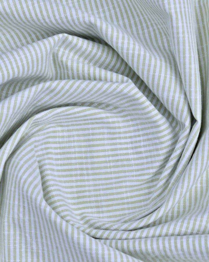 Pistah Green Mini Stripes -Full-Cotton Linen Shirt