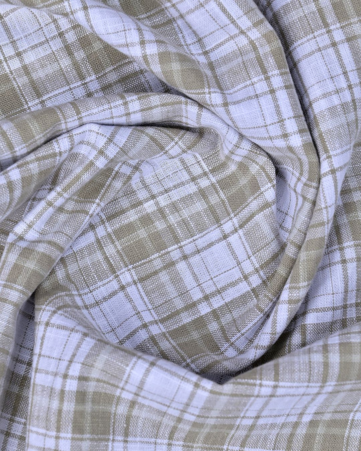 White & Brown Multi Line Checks -Full-Cotton Linen Shirt