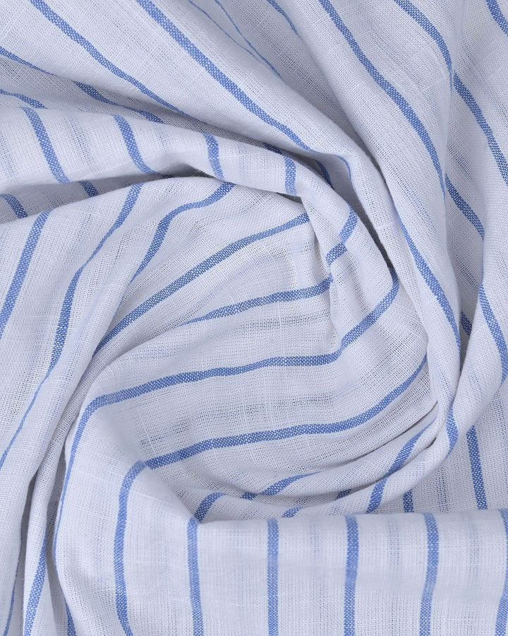 White & Blue Line Stripes-Full-Cotton Linen Shirt