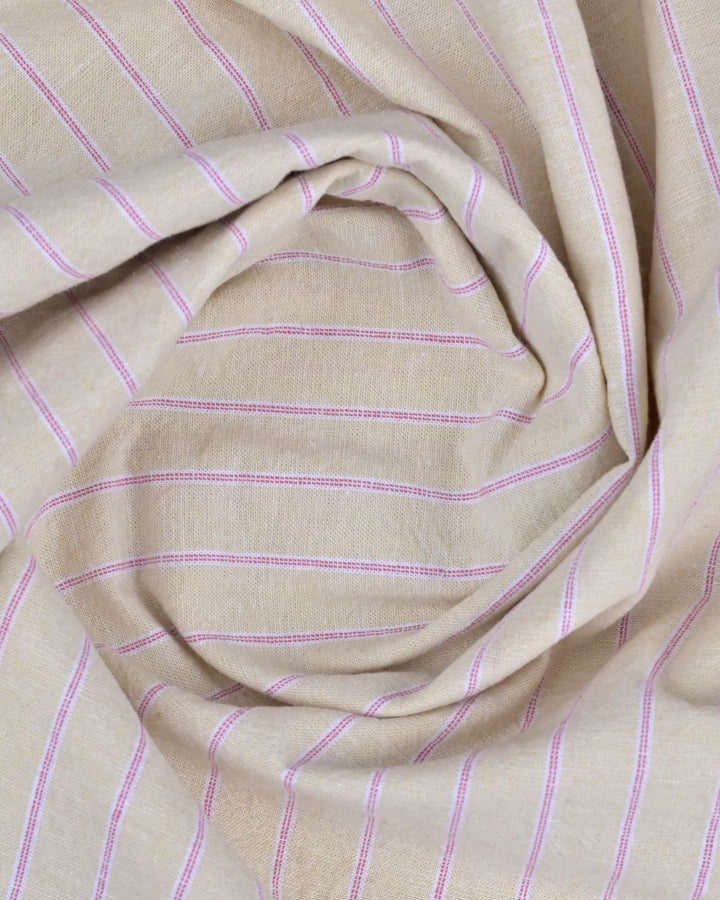 Yellow & Pink Dotted Line Stripes -Full-Cotton Linen Shirt