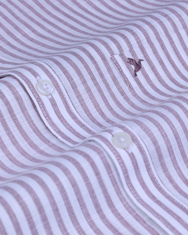 Maroon & White Linear Stripes -Full-Bamboo Linen
