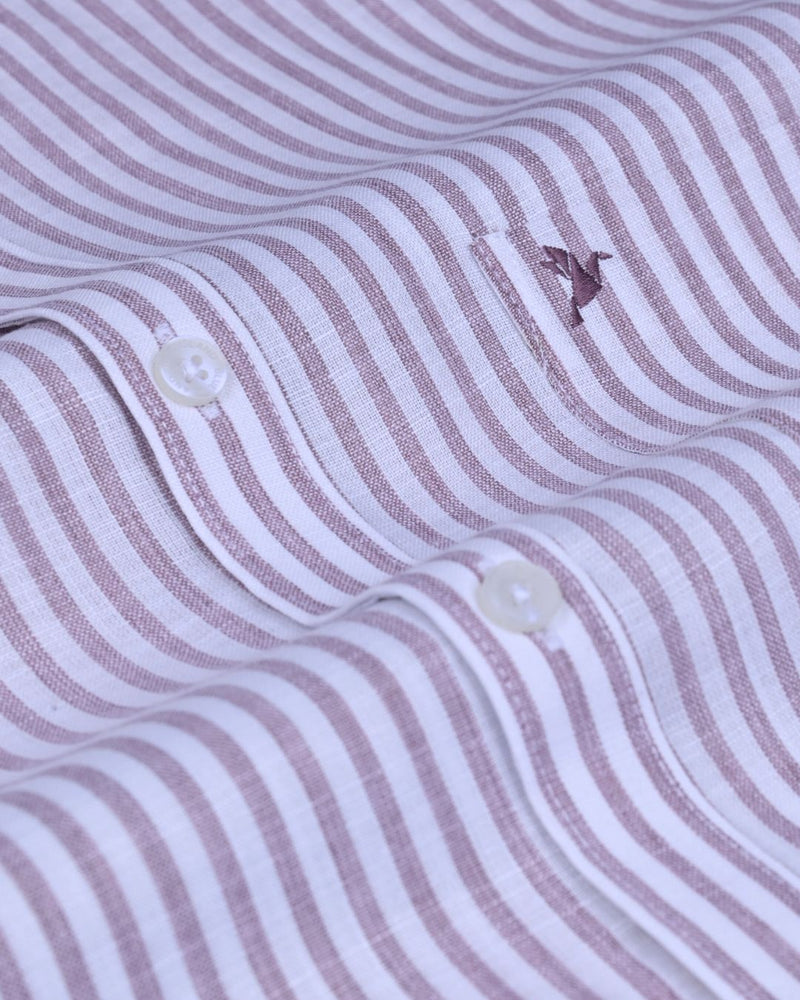 Maroon & White Linear Stripes -Full-Bamboo Linen