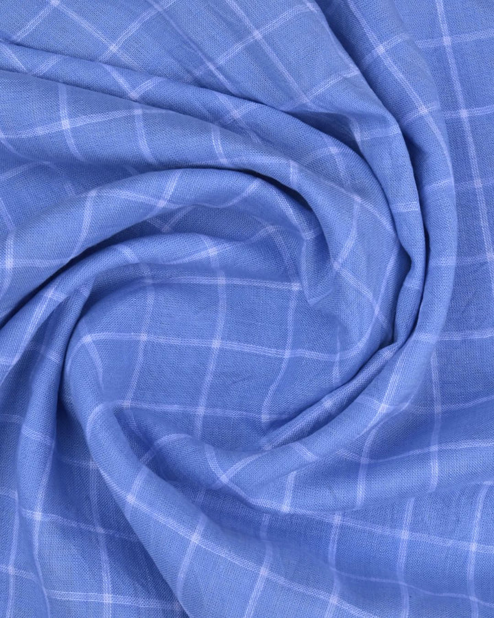 Ocean Blue & White Checks -Full-Cotton Linen Shirt