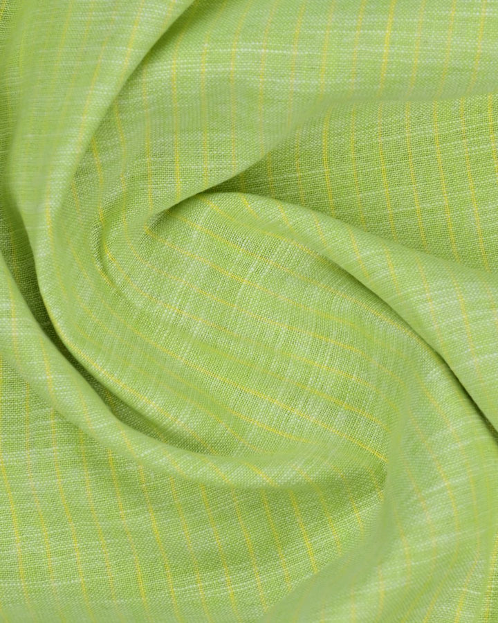 Pistah Green & Yellow Mini Stripes -Full-Bamboo Linen