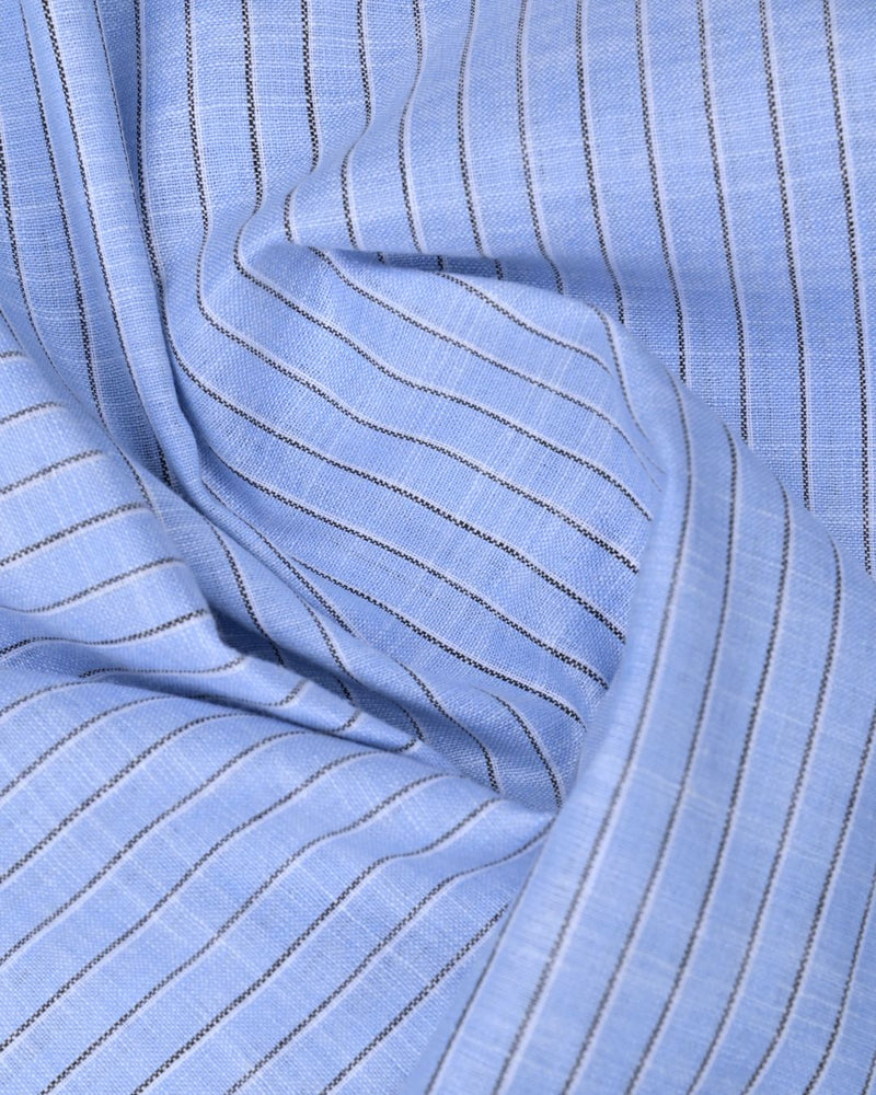 Frosty Blue Stripes -Full-Bamboo Linen