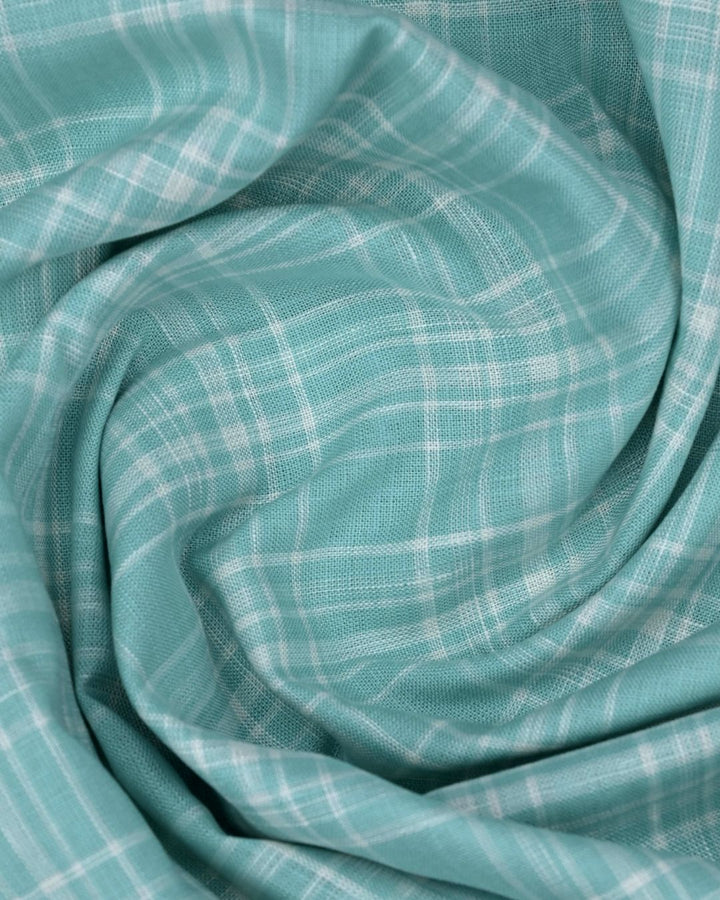 Turquoise Green Checks -Full-Cotton Linen Shirt