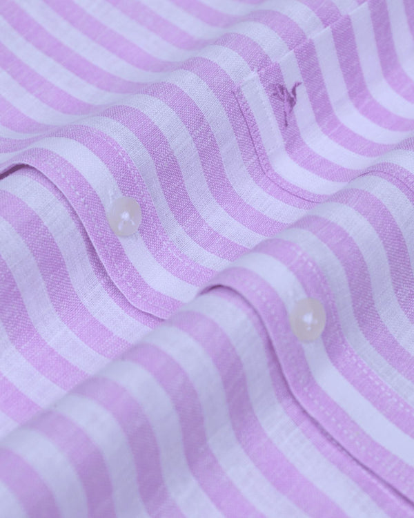 Mild Lavender & White Stripes -Full-Bamboo Linen