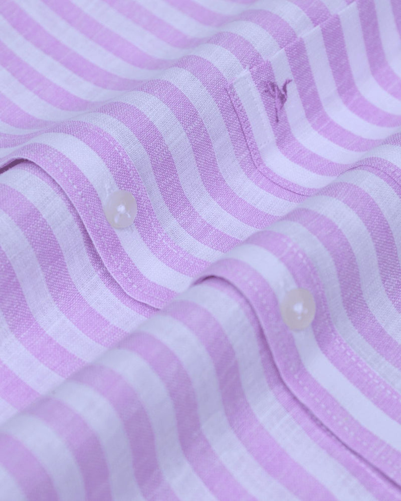 Mild Lavender & White Stripes -Full-Bamboo Linen