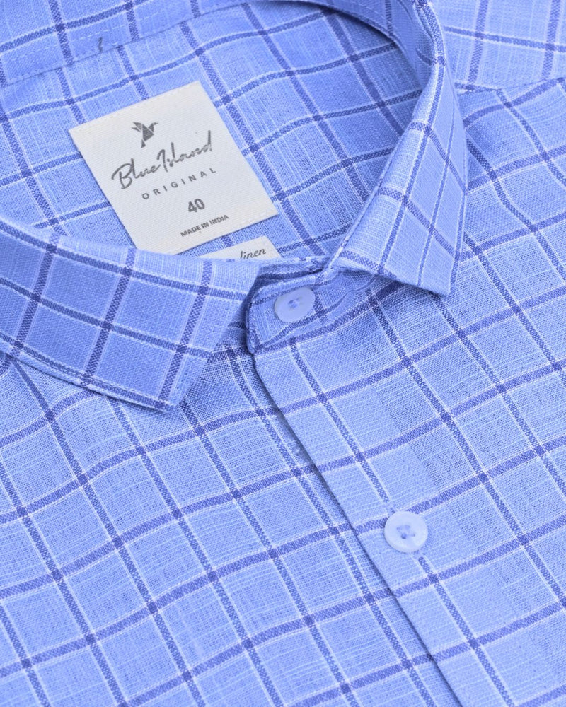 Frost Blue Box Checks -Full-Bamboo Linen