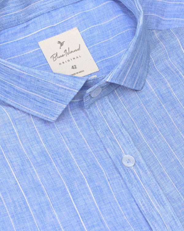 Blue Casual Stripes -Full-Bamboo Linen