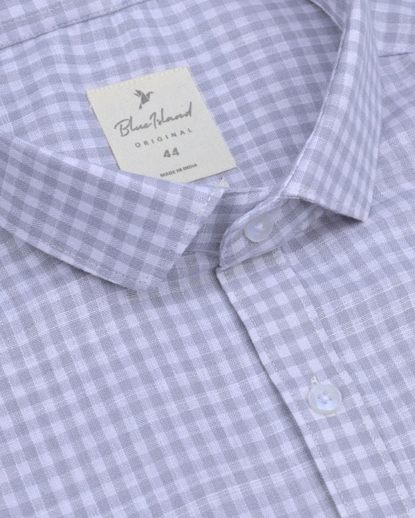 Silver Grey & White Mini Checks -Full-Bamboo Linen
