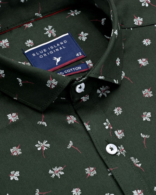 Dark Green Flower Print-Full-Stain Proof