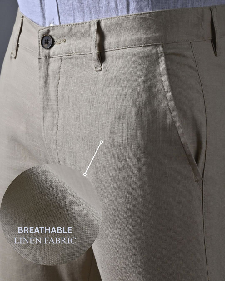 Dark Cream - 2 way stretch - COTTON LINEN PANT