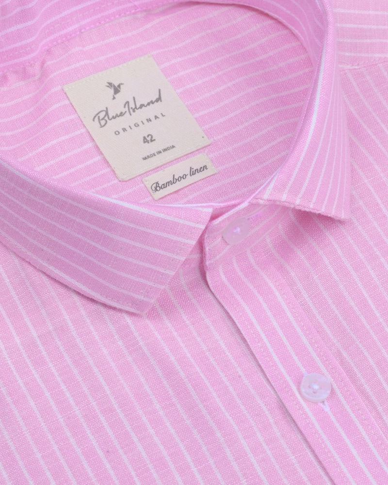 Pink & White Mini Stripes -Full-Bamboo Linen