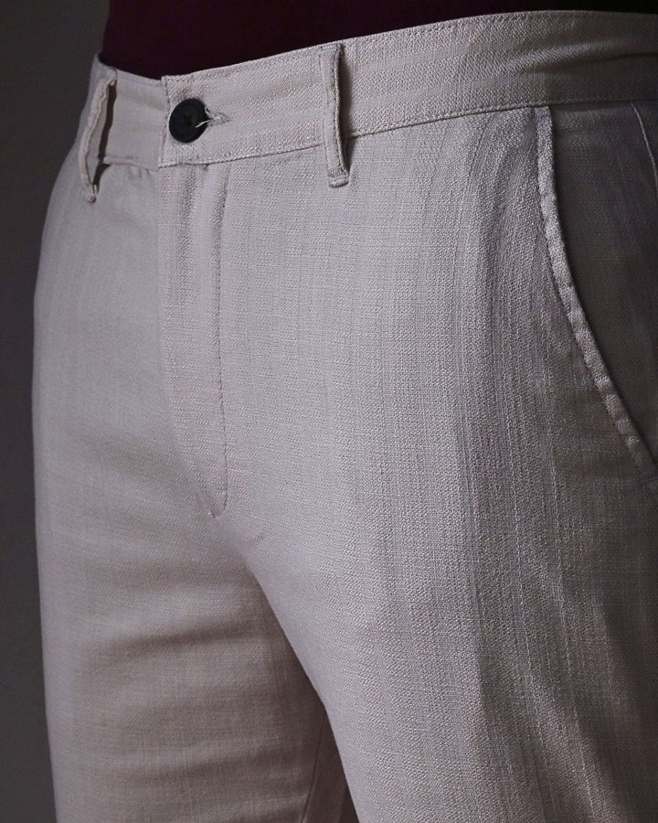 Cream Grain Stripes - 2 way stretch - COTTON LINEN PANT