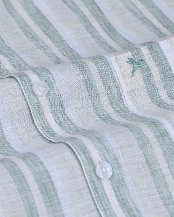 Olive Green Broad Stripes -Full-Bamboo Linen