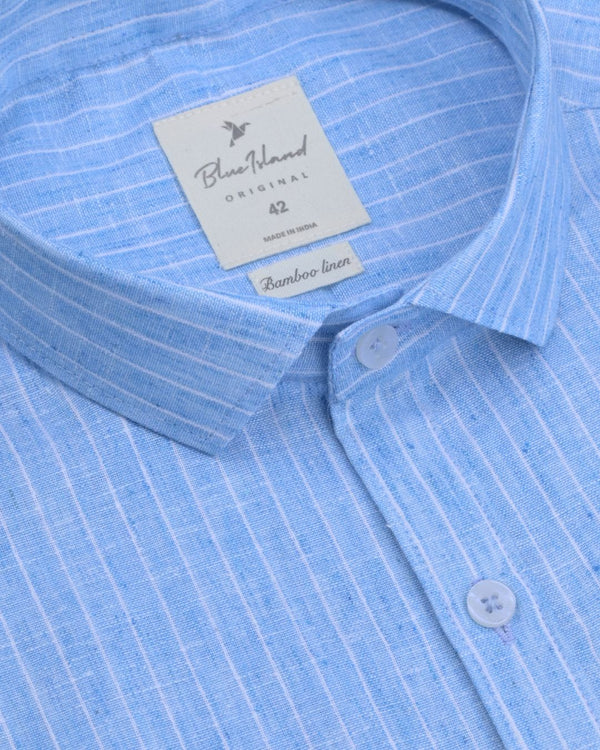 Ice Blue & White Stripes -Full-Bamboo Linen