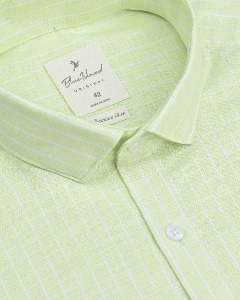 Radium Green & White Stripes -Full-Bamboo Linen