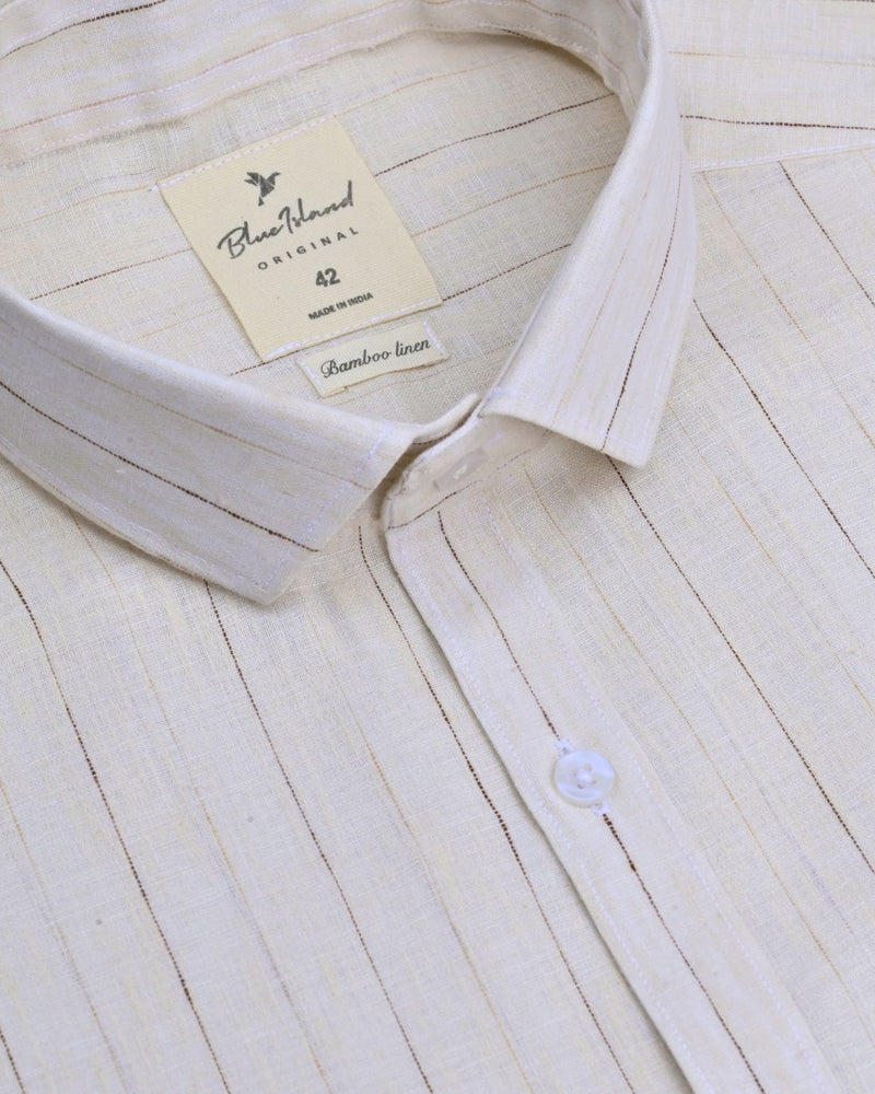 Sandal Cream Dotted Line Stripes -Full-Bamboo Linen