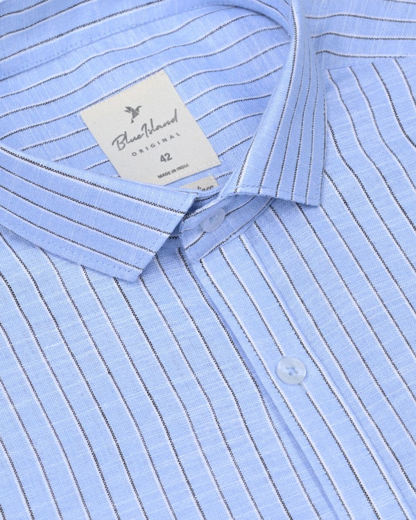 Frosty Blue Stripes -Full-Bamboo Linen