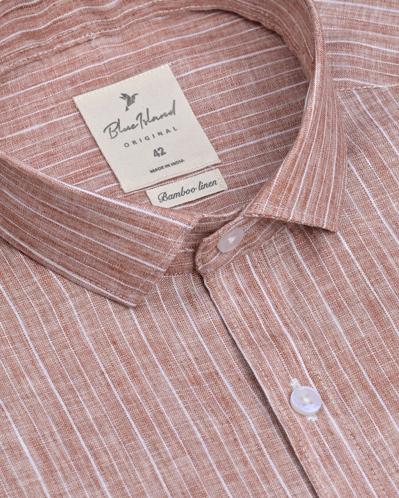 Teak Brown Line Stripes -Full-Bamboo Linen