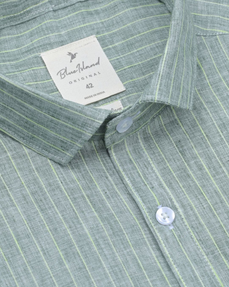 Dark Green Stripes -Full-Bamboo Linen