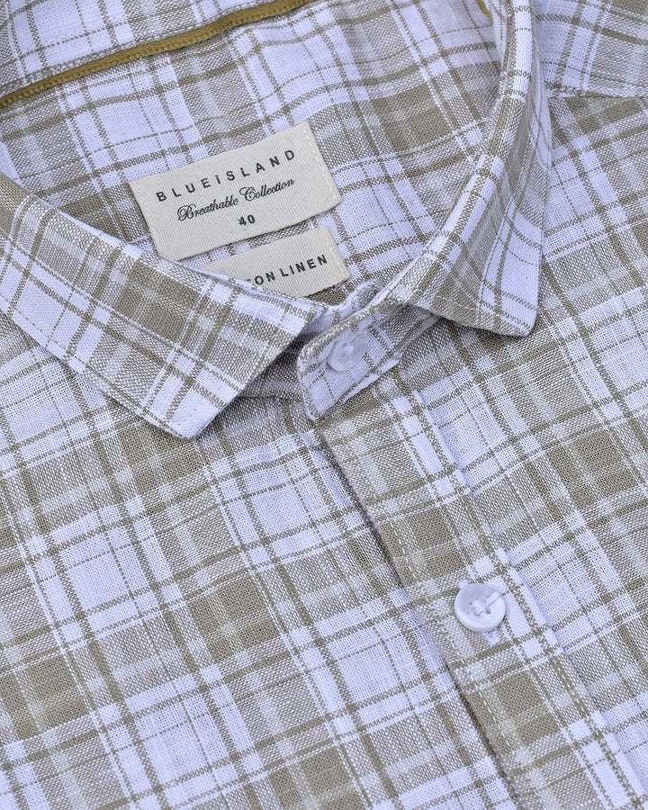 White & Brown Multi Line Checks -Full-Cotton Linen Shirt