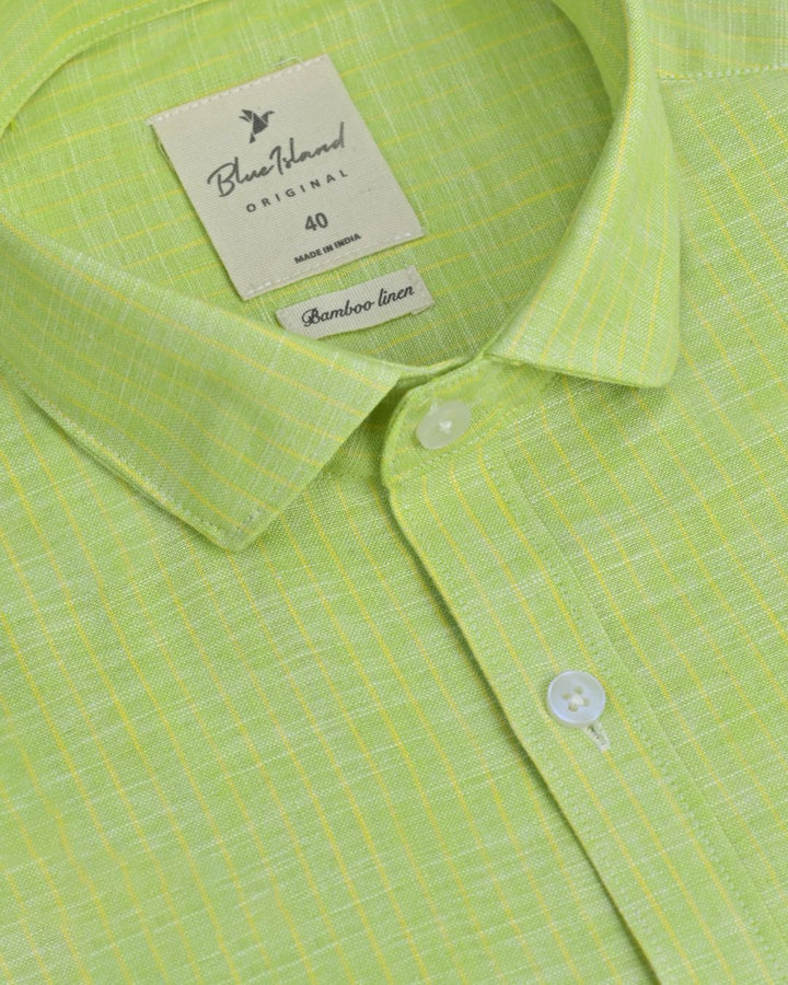 Pistah Green & Yellow Mini Stripes -Full-Bamboo Linen