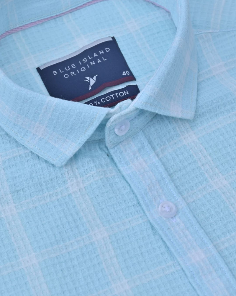 Aqua Blue & White Checks-Full-Stain Proof