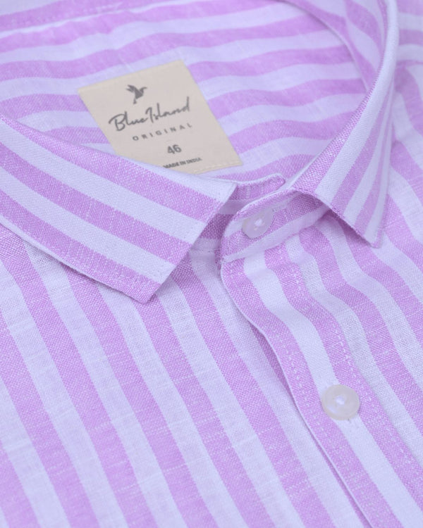 Mild Lavender & White Stripes -Full-Bamboo Linen