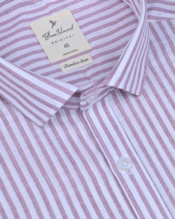 Maroon & White Linear Stripes -Full-Bamboo Linen