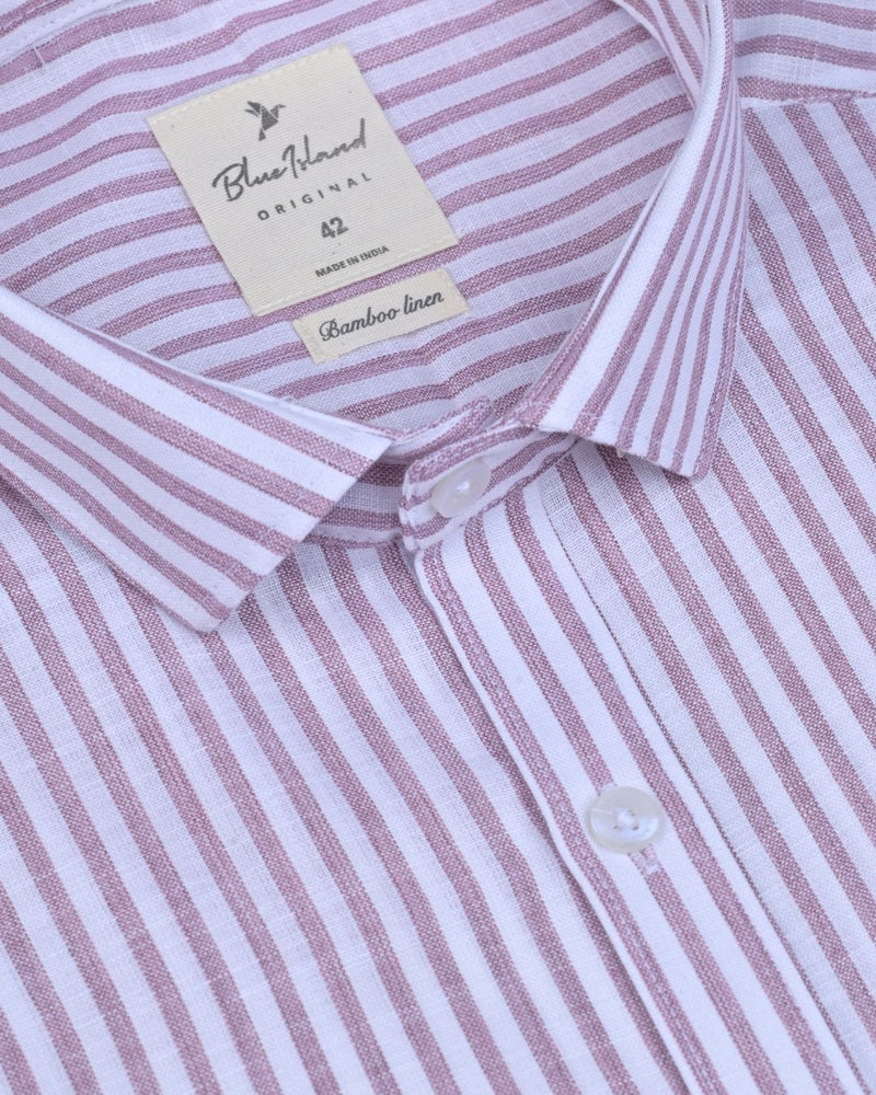 Maroon & White Linear Stripes -Full-Bamboo Linen