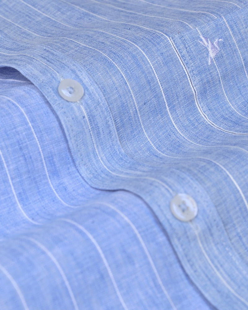 Blue Casual Stripes -Full-Bamboo Linen