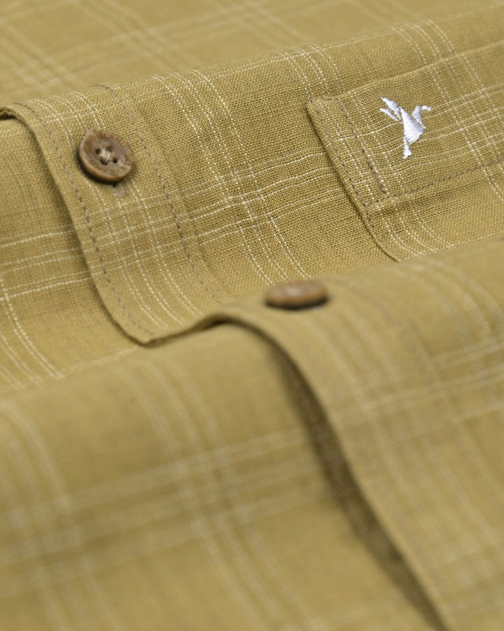 Khaki Triple Line Checks -Full-Cotton Linen Shirt