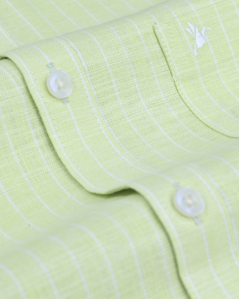 Radium Green & White Stripes -Full-Bamboo Linen