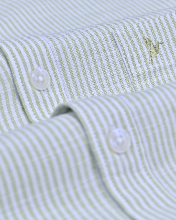 Pistah Green Mini Stripes -Full-Cotton Linen Shirt
