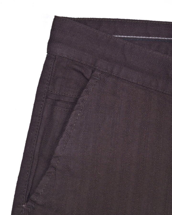 Choco Brown Stripes - 2 way stretch - COTTON LINEN PANT