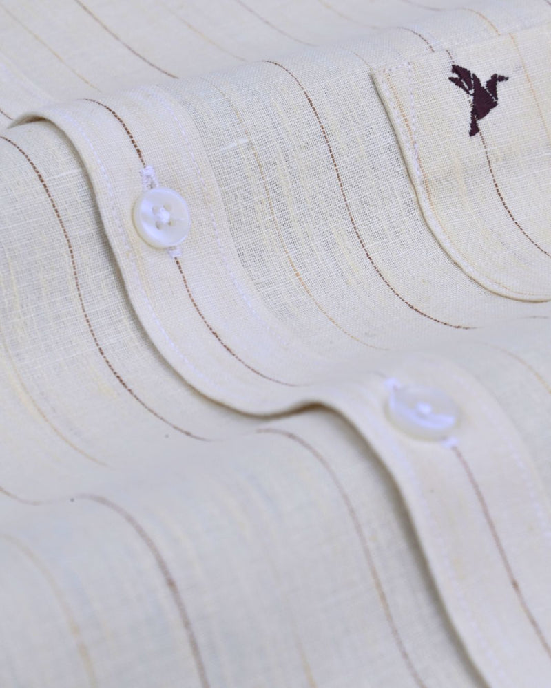 Sandal Cream Dotted Line Stripes -Full-Bamboo Linen