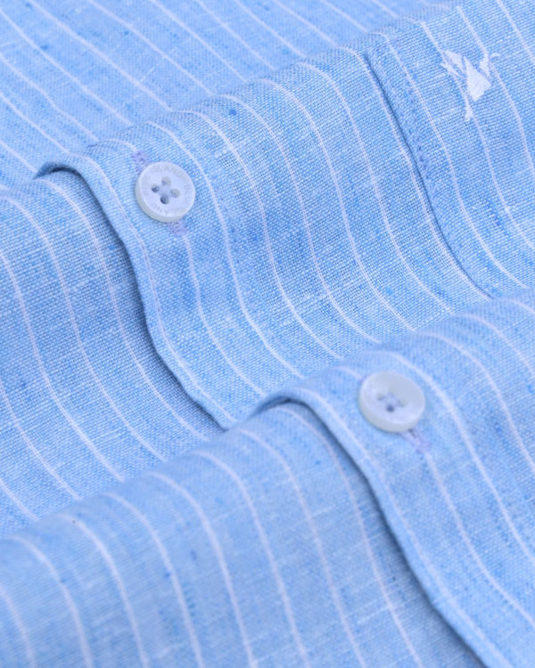 Ice Blue & White Stripes -Full-Bamboo Linen