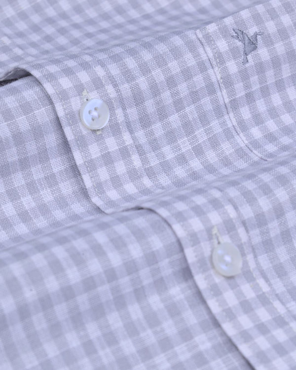 Silver Grey & White Mini Checks -Full-Bamboo Linen