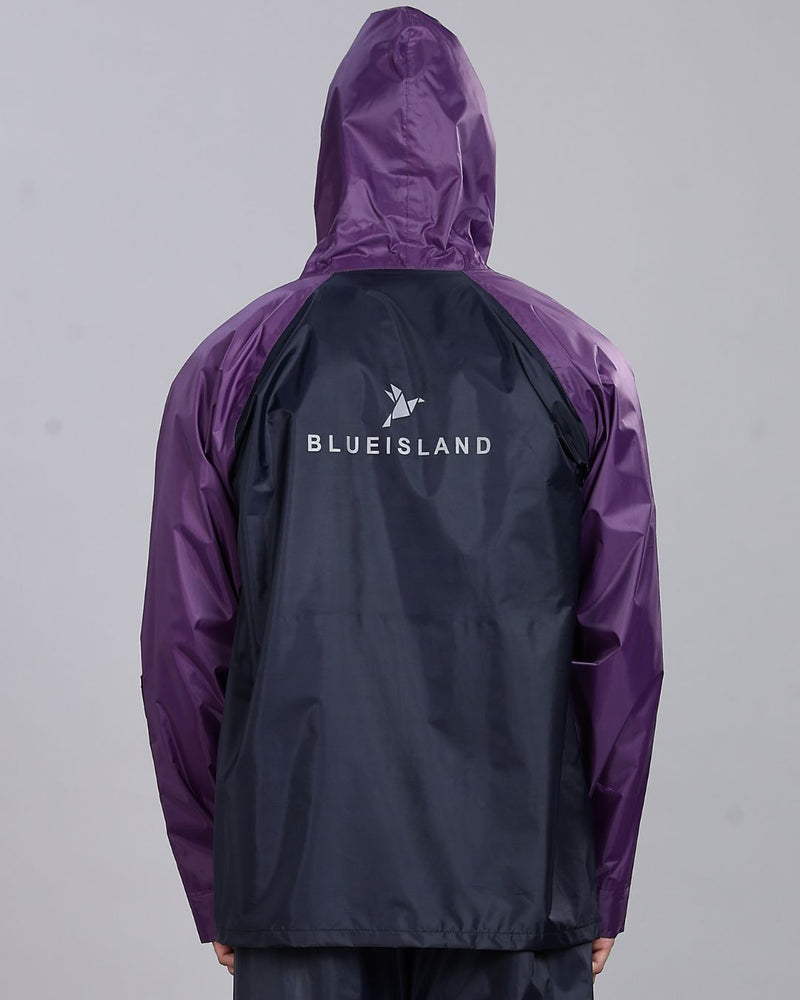 Navy Blue with Violet - Rain Jacket with Pant and Mobile Pouch