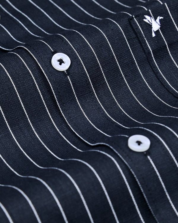 Ninja Black Vertical Stripes -Full-Bamboo Linen